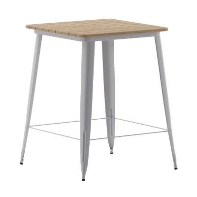 Merrick Lane Indoor/Outdoor Bar Top Table, 31.5" Square All Weather Poly Resin Top With Steel Base - Image 13
