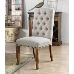 2pk Shelia Nailhead Trim Upholstered Side Chairs Rustic Pine/Ivory - HOMES: Inside + Out