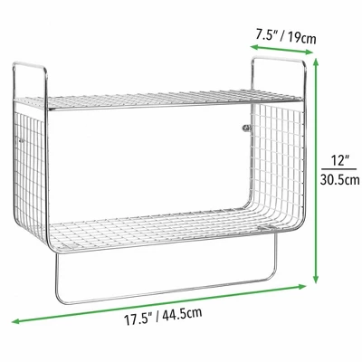 MDesign 2 Tier Storage Organizer Bath Shelf With Towel Bar, Wall Mount - Image 3