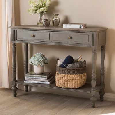 Noemie Country Cottage Farmhouse Finished 2 Drawer Console Table Brown - Baxton Studio - Image 7