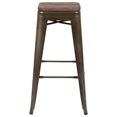 Flash Furniture 30" High Metal Indoor Bar Stool With Wood Seat - Stackable Set Of 4 - Image 9