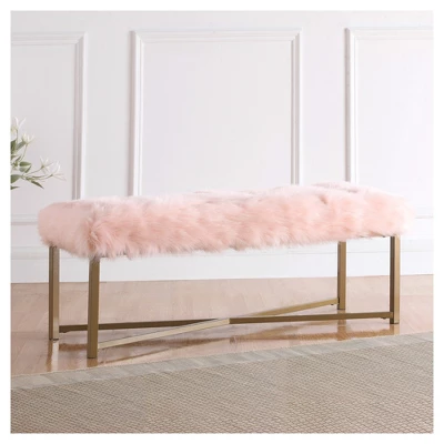 Faux Fur Rectangle Bench - Pink - HomePop - Image 2