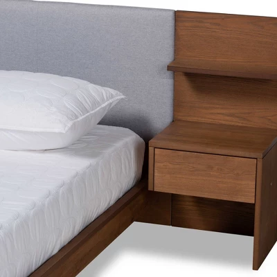 Queen Sami Light Fabric Upholstered And Wood Bed With Built In Nightstands Gray/Brown - Baxton Studio - Image 5