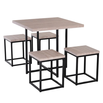 HOMCOM 5 Piece Dining Table Set, Square Kitchen Table Set With Stools For Small Space, Breakfast Nook - Image 3