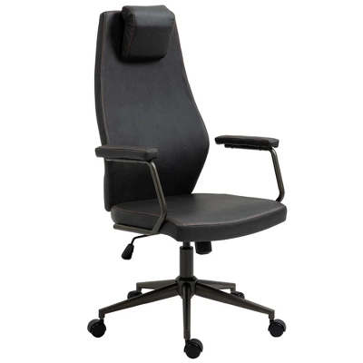 Vinsetto High-Back Executive Office Chair, Ergonomic Leather Computer Desk Chair With Adjustable Height, Headrest And 360 Swivel Wheels, Deep Gray - Image 3