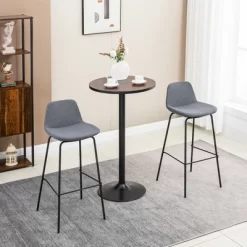 HOMCOM 29.5" Seat Height Bar Stools Set Of 2, Upholstered Bar Chairs, Armless Barstools With Back, Steel Legs, Gray