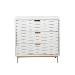 Contemporary Carved Woven Pattern 3 Drawer Wood Cabinet White - Olivia & May