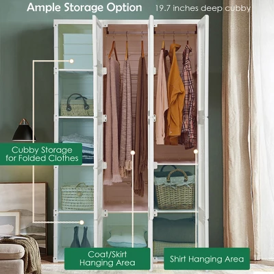 Costway Portable Closet Clothes Foldable Armoire Wardrobe Closet W/10 Cubes, Hanging Rods - Image 6