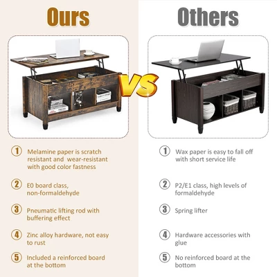 Costway Lift Top Coffee Table W/ Hidden Compartment And Storage Shelves Coffee - Image 6