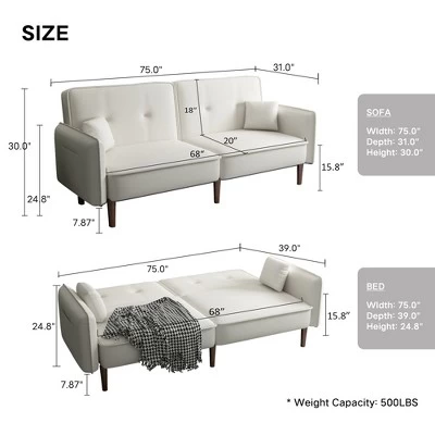 Convertible Futon Sofa Bed With Wooden Legs - ModernLuxe - Image 3