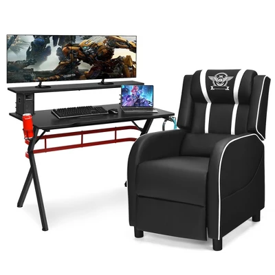 Costway Gaming Desk & Chair Set 48'' Computer Desk & Massage Recliner Chair Black + White/Blue/Pink/Red - Image 6