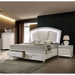 3pc California King Granite Bedroom Set With Nightstand And Chest Pearl White - HOMES: Inside + Out