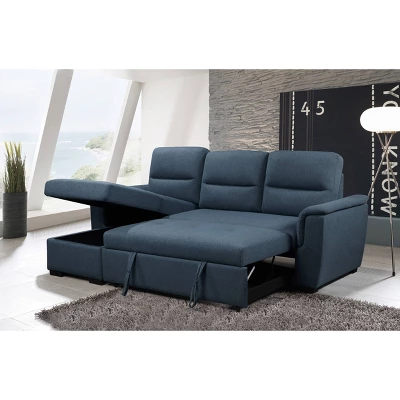 Damian Stain Resistant Fabric Reversible Storage Sectional With Pullout Bed Blue - Abbyson Living - Image 3