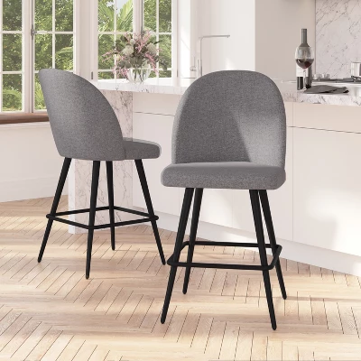 Merrick Lane Set Of 2 Modern Armless Counter Stools With Contoured Backs, Steel Frames, And Integrated Footrests - Image 3