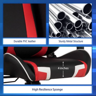 Costway Gaming Desk & Chair Set Z-Shaped Racing Style Desk With Massage Swivel Gaming Chair - Image 6