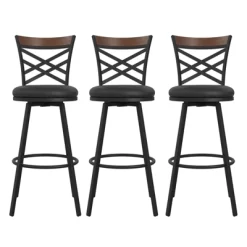 Niam Upholstered Seat Swivel Barstools (Set Of 3) Black - DHP