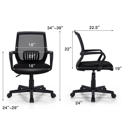 Costway Mid-Back Office Executive Chair Mesh Chair Height Adjustable W/ Lumbar Support - Image 2