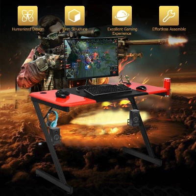 Costway Gaming Desk & Chair Set Z-Shaped Racing Style Desk With Massage Swivel Gaming Chair - Image 4