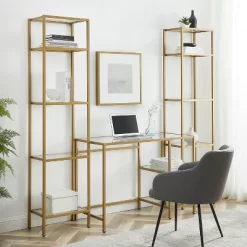 3pc Aimee Desk And Etagere Set Soft Gold - Crosley