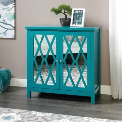 Harbor View 2 Door Geometric Accent Storage Cabinet - Caribbean Blue - Sauder