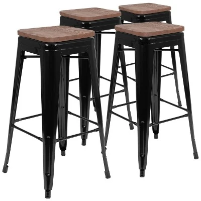 Flash Furniture 30" High Metal Indoor Bar Stool With Wood Seat - Stackable Set Of 4 - Image 13