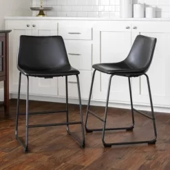 Set Of 2 Laslo Modern Upholstered Faux Leather Counter Height Barstools - Saracina Home