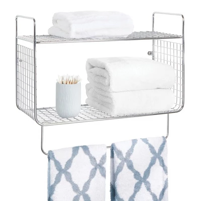 MDesign 2 Tier Storage Organizer Bath Shelf With Towel Bar, Wall Mount - Image 6