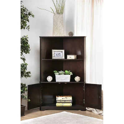 Cassidy Multi-Storage Wood Corner Bookshelf In Espresso - Furniture Of America