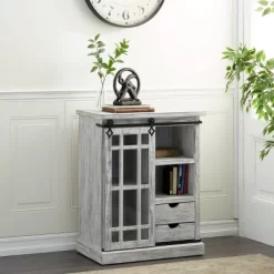 Farmhouse Metal And Wood Cabinet White - Olivia & May