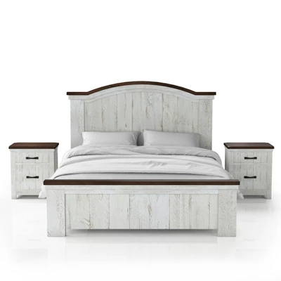 3pc Willow Rustic Bedroom Set With 2 Nightstands Distressed White/Walnut - HOMES: Inside + Out - Image 9