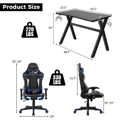 Costway X-Shaped Gaming Desk & Racing Style Massage Chair Set Home Office Black+White/Blue/Grey/Red - Image 3