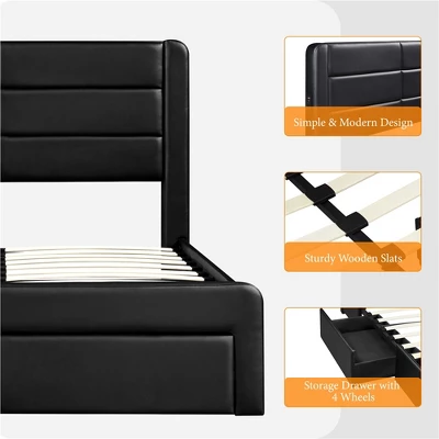 Yaheetech Upholstered Bed Frame With 3 Storage Drawers And Built-In USB Ports - Image 3