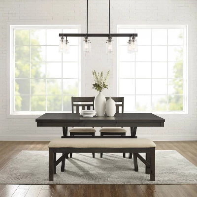 Hayden 4pc Extendable Dining Set With Bench And 2 Slat Back Chairs Slate - Crosley - Image 2