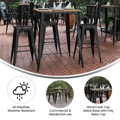 Merrick Lane Indoor/Outdoor Bar Top Table, 31.5" Square All Weather Poly Resin Top With Steel Base - Image 4