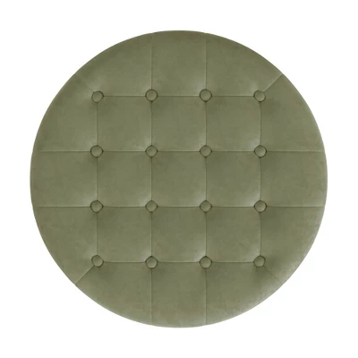 Tufted Round Storage Ottoman Light Sage Green Velvet - HomePop