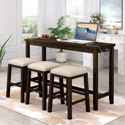 Rustic 4-Pieces Counter Height Dining Set With Fabric Padded Stools And Socket-ModernLuxe - Image 12