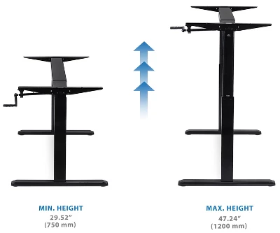 Mount-It! 44" To 64" Wide Manual Hand Crank Standing Desk Height Adjustable Frame Black MI-7931 - Image 2