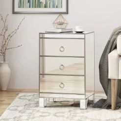 Bandara Modern 3 Drawer Cabinet Silver - Christopher Knight Home
