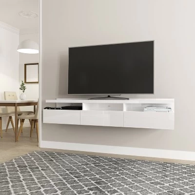 Cabrini Half Floating TV Stand For TVs Up To 65" White Gloss - Manhattan Comfort