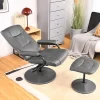 Costway 360° Swivel Recliner Chair PVC Leather Lounge Accent Armchair W/ Ottoman BrownBlackGrey