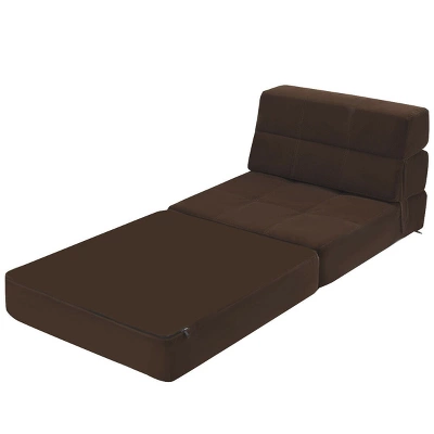 Costway Tri-Fold Fold Down Chair Flip Out Lounger Convertible Sleeper Bed Couch Dorm Brown - Image 9