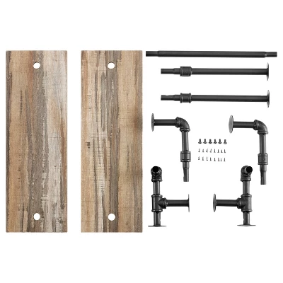 2-Tier Olivia Pipe Wall Shelf Unit With Hanging Rod Black/Rustic - Danya B. - Image 6