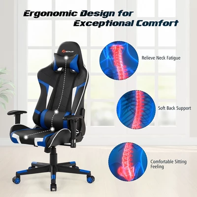 Costway X-Shaped Gaming Desk & Racing Style Massage Chair Set Home Office Black+White/Blue/Grey/Red - Image 7