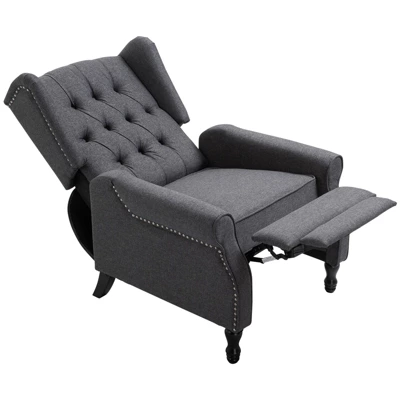 HOMCOM Fabric Upholstered Wingback Recliner, Tufted Back Linen Arm Chair With Footrest, Armrest, Padded Cushion, Dark Grey - Image 4
