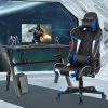 Costway X-Shaped Gaming Desk & Racing Style Massage Chair Set Home Office Black+White/Blue/Grey/Red