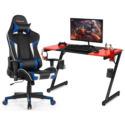 Costway Gaming Desk & Chair Set Z-Shaped Racing Style Desk With Massage Swivel Gaming Chair - Image 10