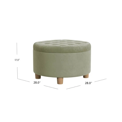 Tufted Round Storage Ottoman Light Sage Green Velvet - HomePop - Image 6