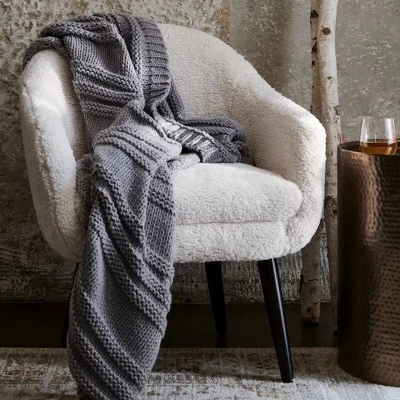 Harwell Modern Arm Barrel Chair With Wooden Legs Faux Shearling Cream - Project 62™ - Image 4