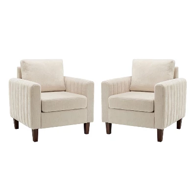 Set Of 2 Deionides Tufted Wooden Upholstered Comfy Club Chair For Bedroom And Living Room With Wood Legs Comfy Club Chair For Bedroom With Wood Legs | ARTFUL LIVING DESIGN - Image 9