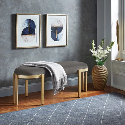 Lepape Upholstered Bench Gray Velvet - Inspire Q - Image 2